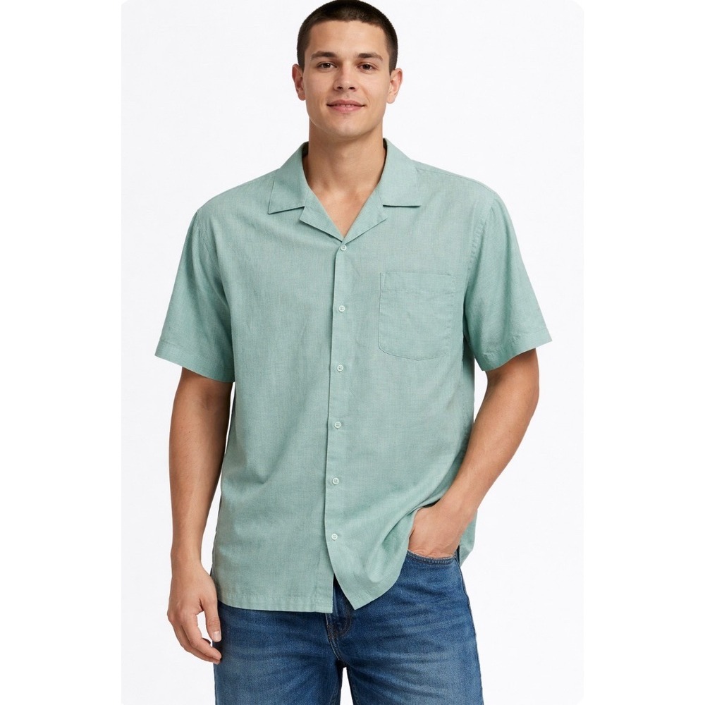 Mode Of‎ One Men's  Blue Button Down Shirt  Cotton Stretch short sleeve new M